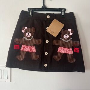 New Teddy Fresh Brown Skirt with Bear Appliqués Women’s Small S Wool Blend